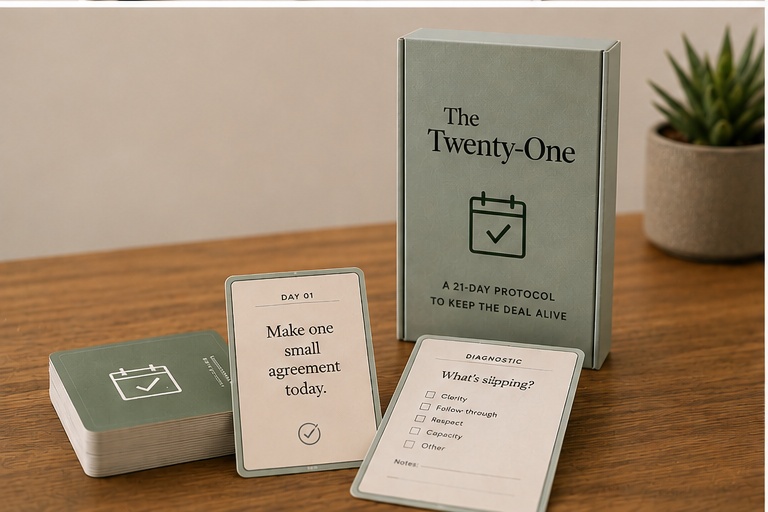 A 21-day protocol card pack arranged in a small grid
