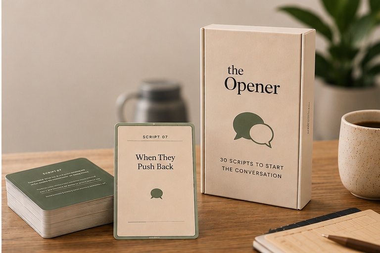 A small stack of conversation prompt cards for starting the household responsibility talk